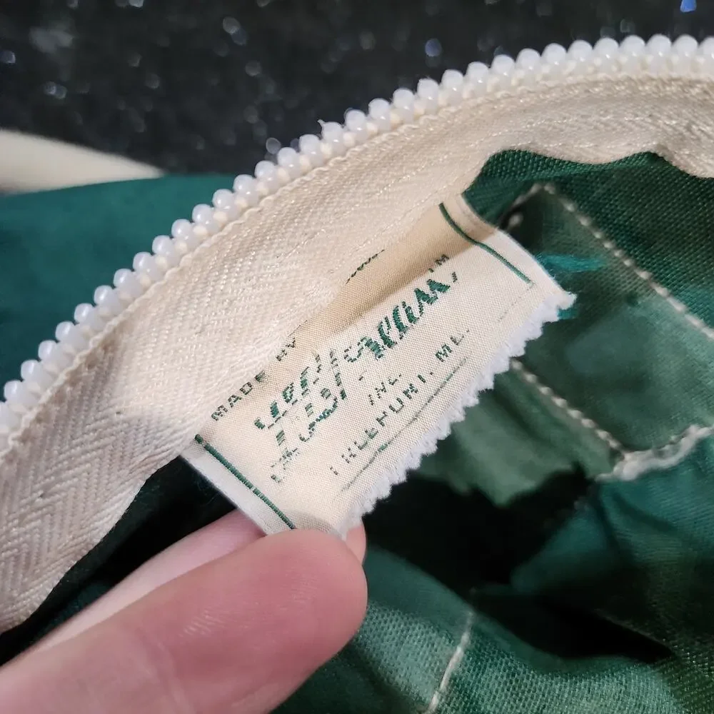 VTG 60s? LL Bean Script Sawtooth Green Duffle Gym Bag Full Zip 1960s USA‎ Made